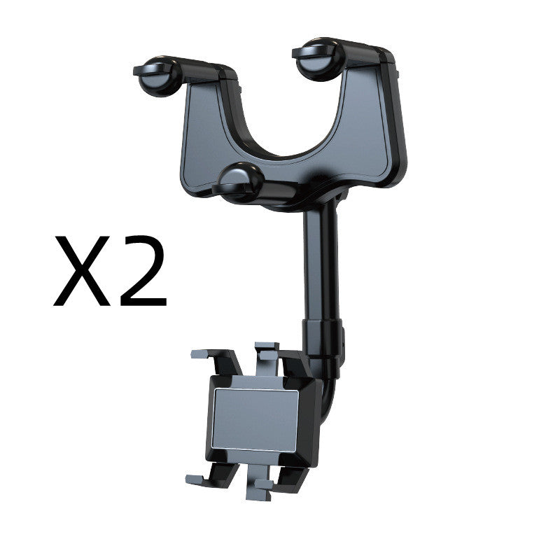 Rearview mirror phone holder with U-shaped mount and adjustable cradle, black