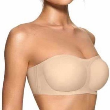 Womens strapless push-up bandeau bra in beige/cream with molded push-up cups