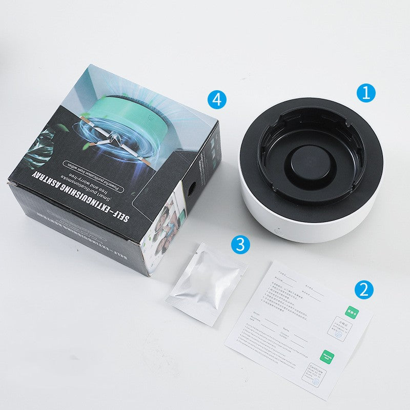 Electronic ashtray air purifier kit with mint unit, filter pack, and instruction leaflet