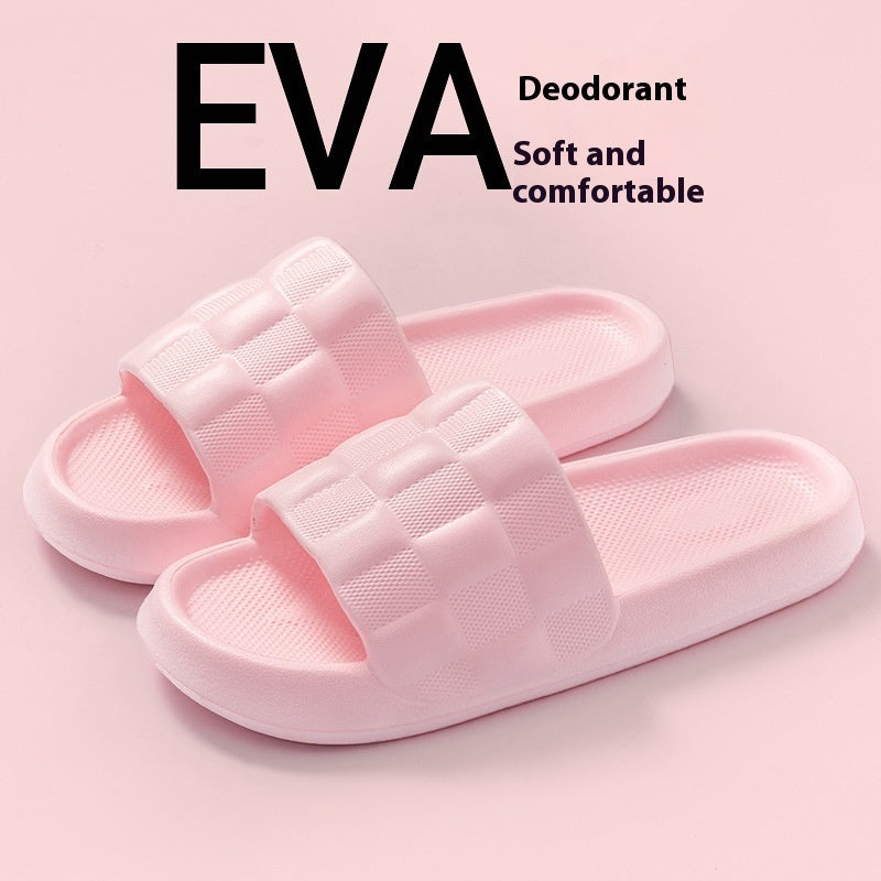 Women's EVA slide sandals in light pink with checkered wide band straps