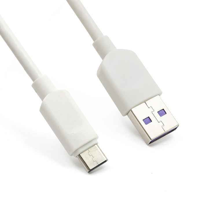 White USB-A to USB-C mobile charging cable, angled connector view
