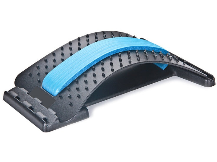 Lumbar traction waist brace with blue support strap and black curved dotted cushion pads