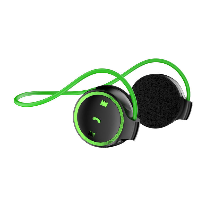 Green and black bone conduction Bluetooth headphones with padded ear pads and control