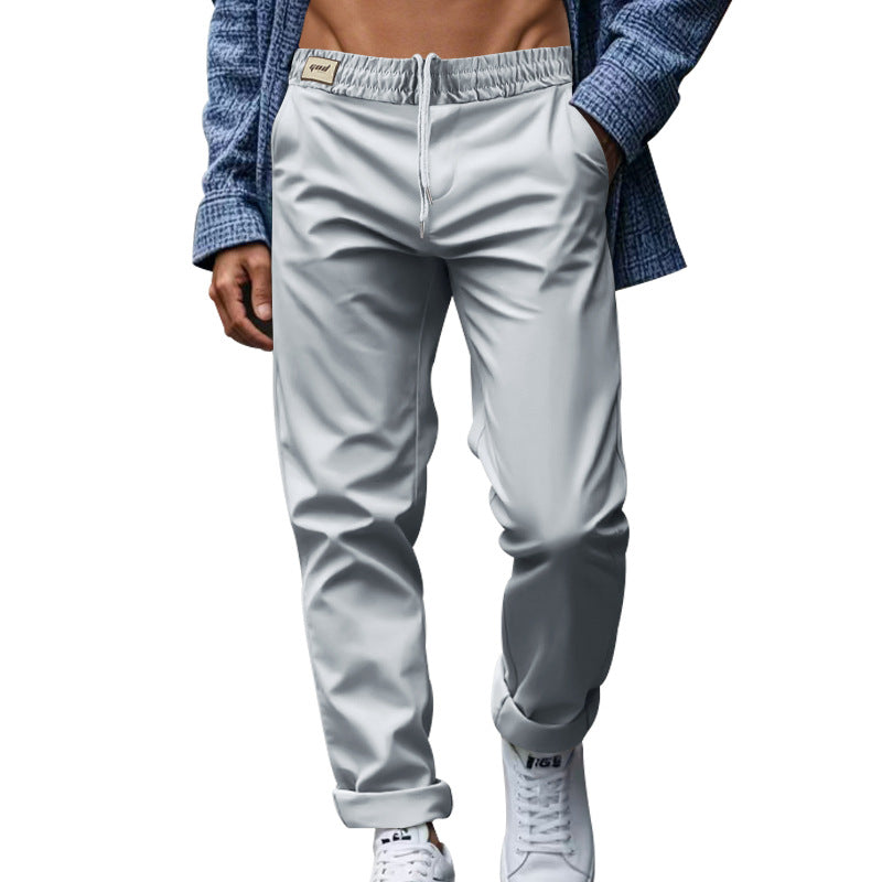 Men's casual trousers with pockets, drawstring waist, light gray