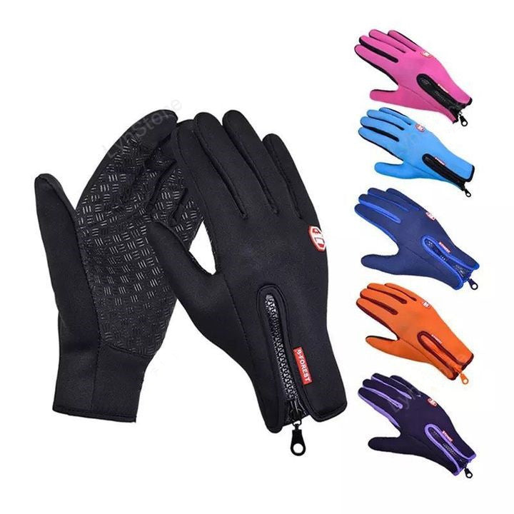 Winter motorcycle gloves set, black pair plus blue, orange, purple, and pink color options.
