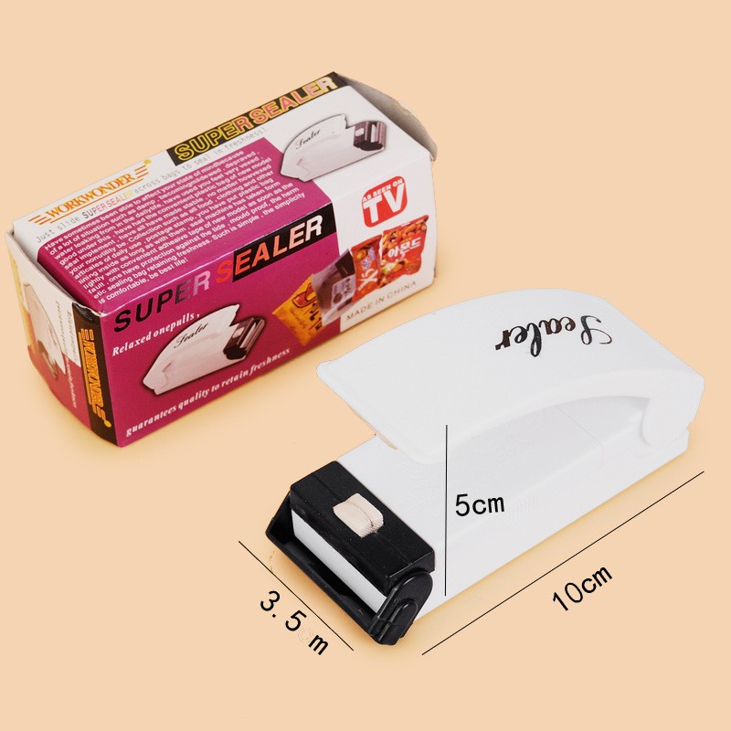 White heat sealer with black base, labeled measurements shown: 10cm and 5cm