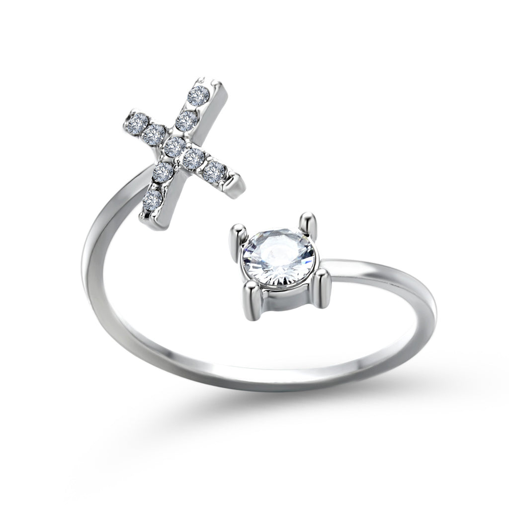 Silver tone initial X ring with round crystal center and pave X detail