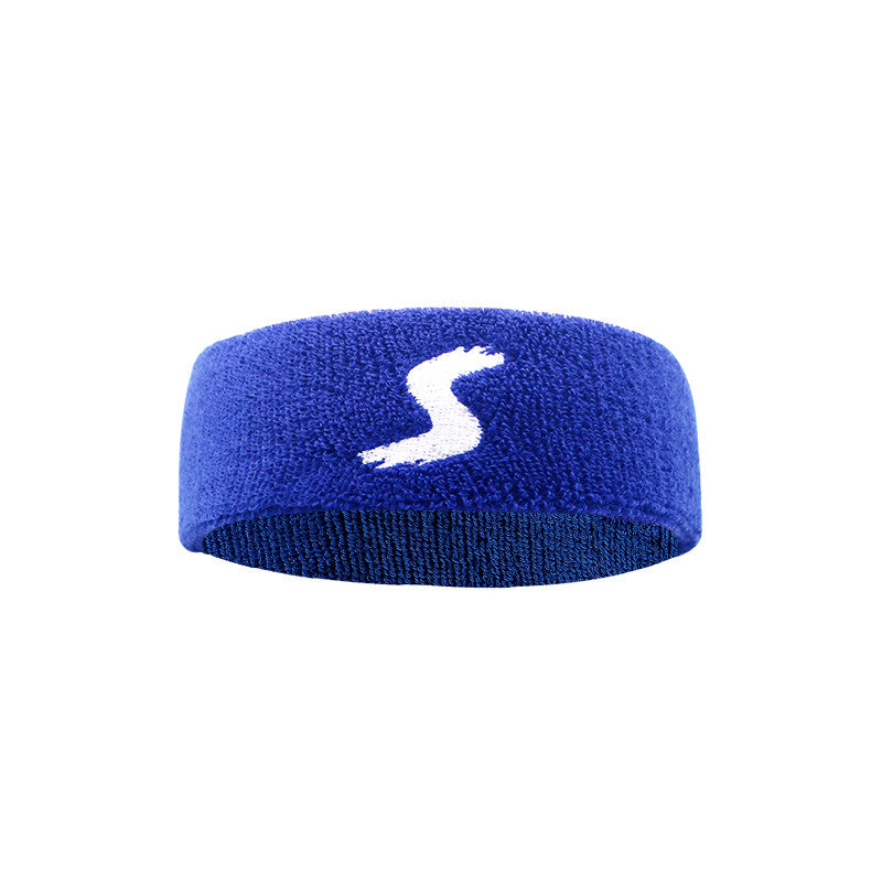 Fitness headband, royal blue knit with white S logo