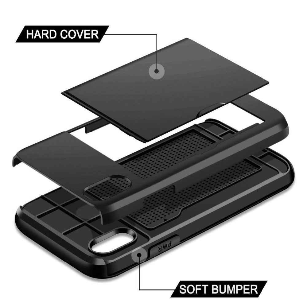 Black phone card case with hard back and soft bumper edges