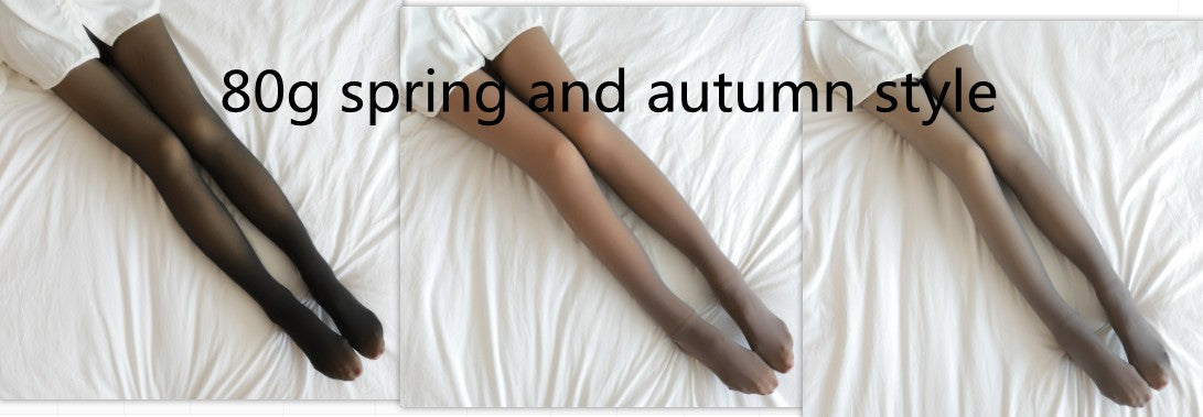Fleece-lined translucent plus size tights, full length with foot coverage