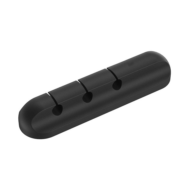 Silicone cable organizer strip with multiple clip loops for cables, black