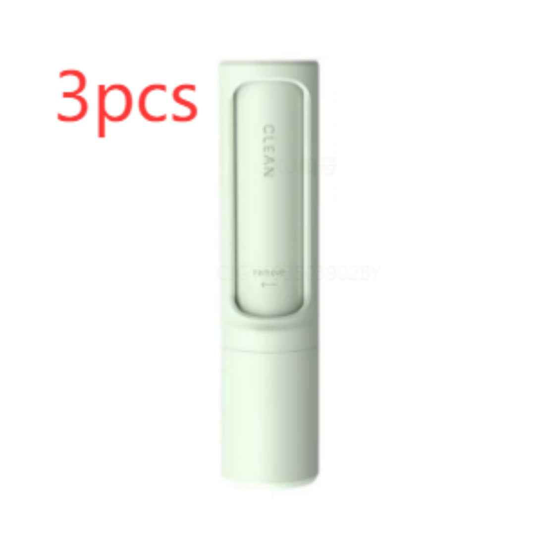 Pet hair remover lint roller set, pale green handheld self-cleaning brush