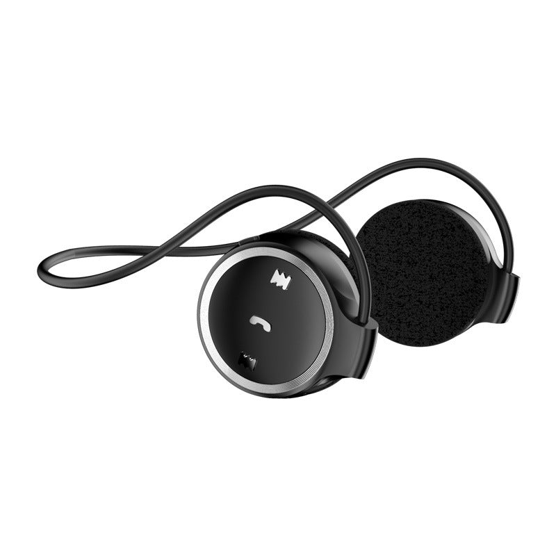 Black bone conduction Bluetooth headphones with circular ear module and padded pads