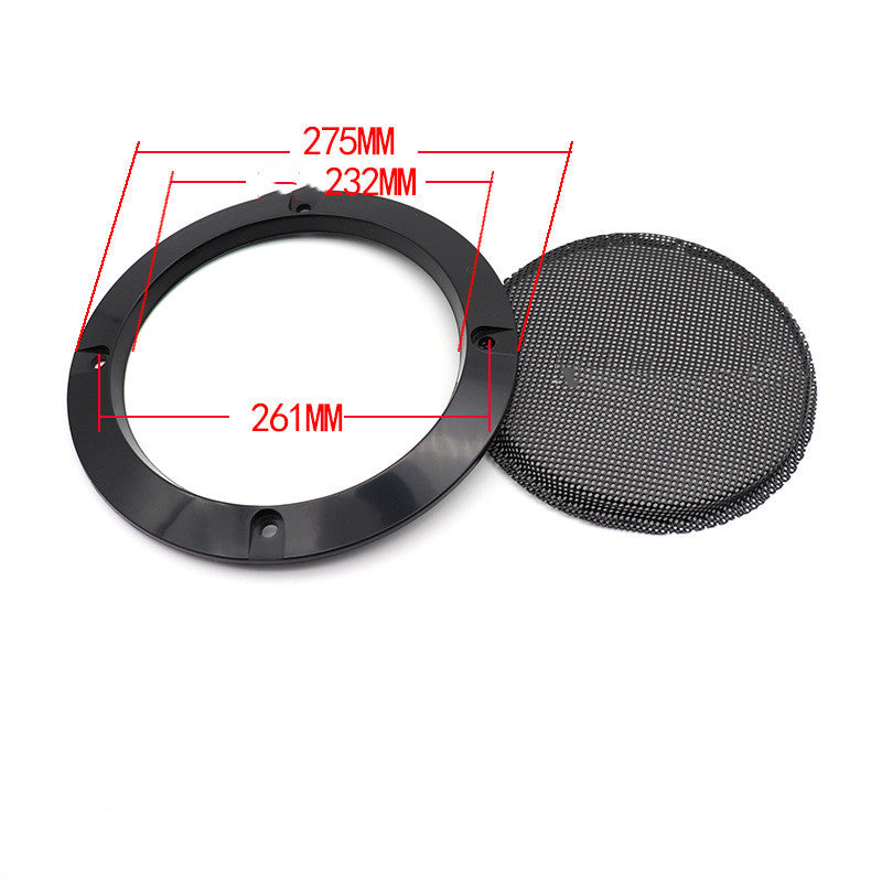 Car speaker grille mask with size diagram; black ring, round mesh cover, 275mm shown.