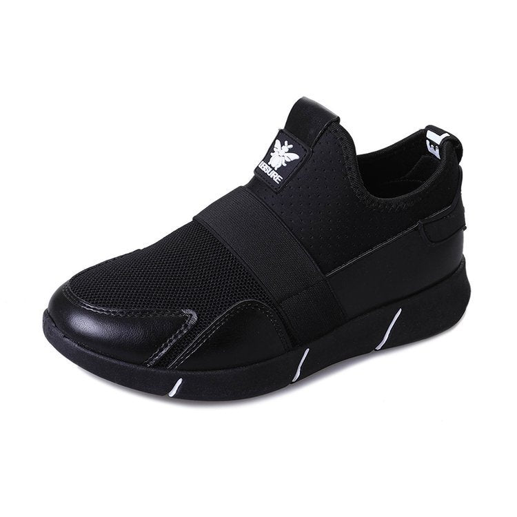 Black mesh slip-on leisure shoes with elastic band and raised collar