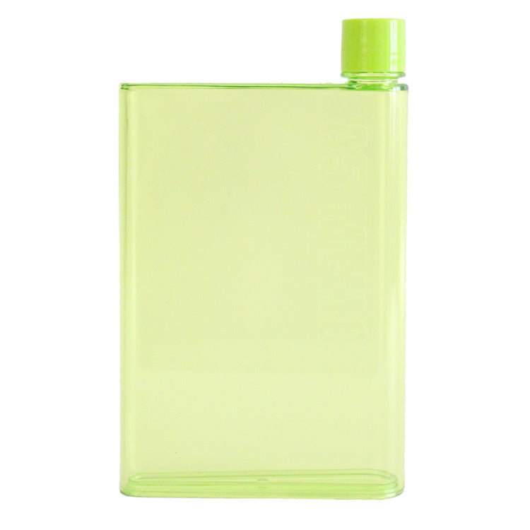 Plastic flat water bottle cup, light green with matching green screw cap