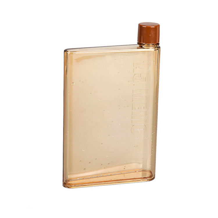 Plastic flat water bottle cup, amber with matching amber screw cap