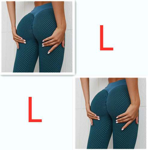 Teal seamless high-waist leggings, size L shown alongside grey leggings