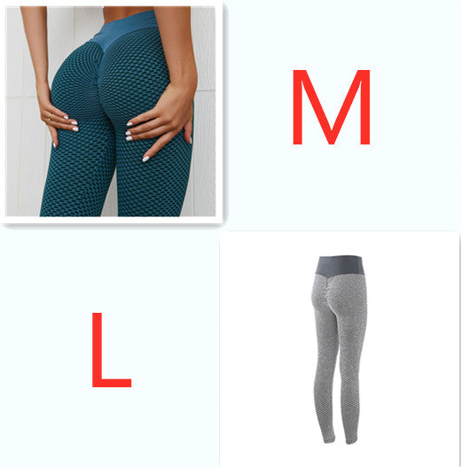Teal seamless high-waist leggings, size L shown alongside grey leggings