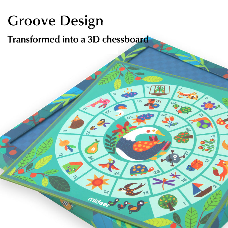 3D multifunction chessboard mat with colorful animal illustrations and green background