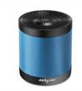 Blue cylindrical wireless Bluetooth speaker with black top speaker grille