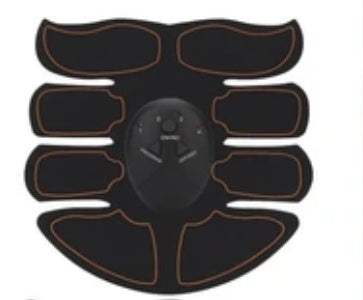 EMS abdominal muscle trainer electrode pad with black controller and five black arm pads