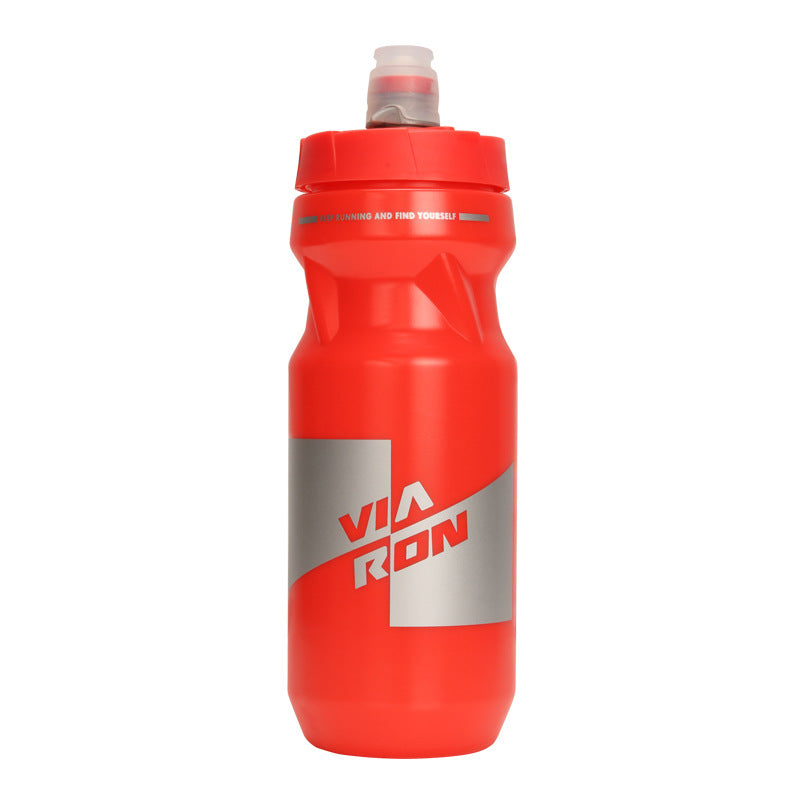 Red outdoor sports water bottle with screw cap and Via Run logo label