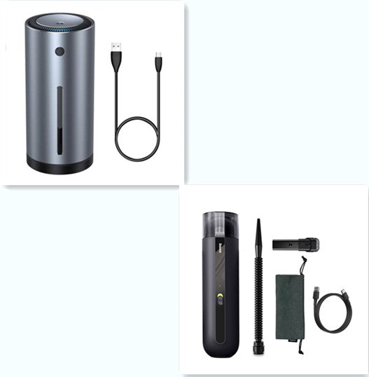 Wireless handheld vacuum cleaner set, gray cylinder unit with two nozzles and accessory cable