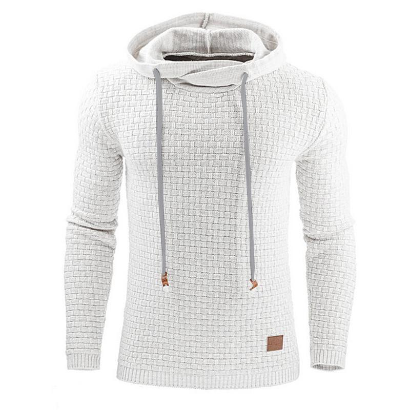 Men's textured hoodie in white, drawstring hood and front pocket