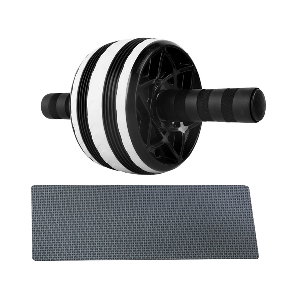 Ab wheel with striped roller and exercise mat