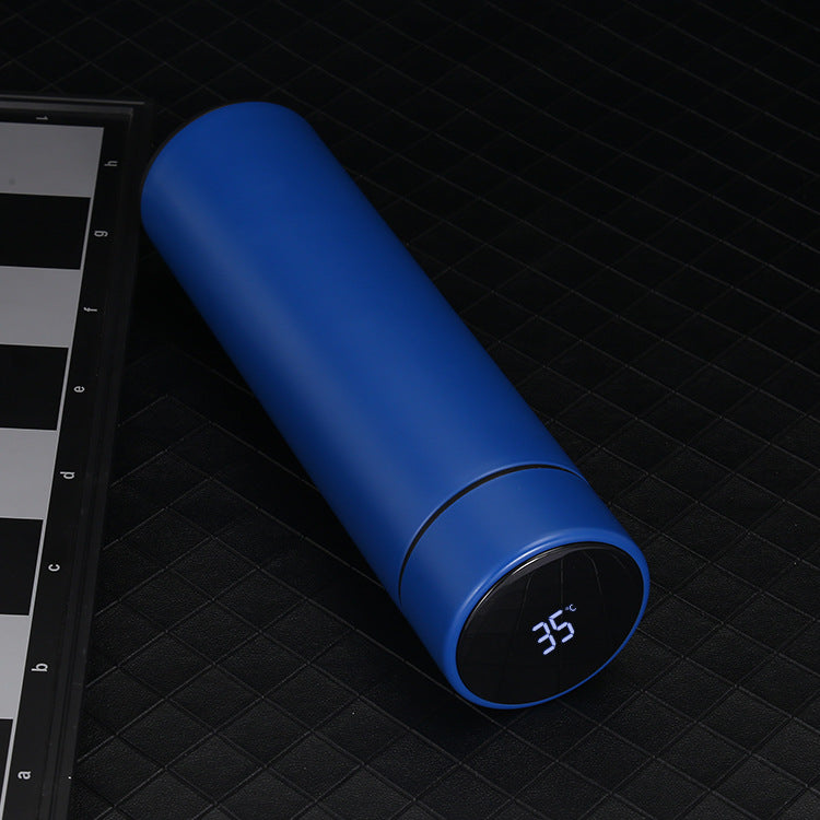 Blue 500ml smart vacuum water bottle, digital temp display