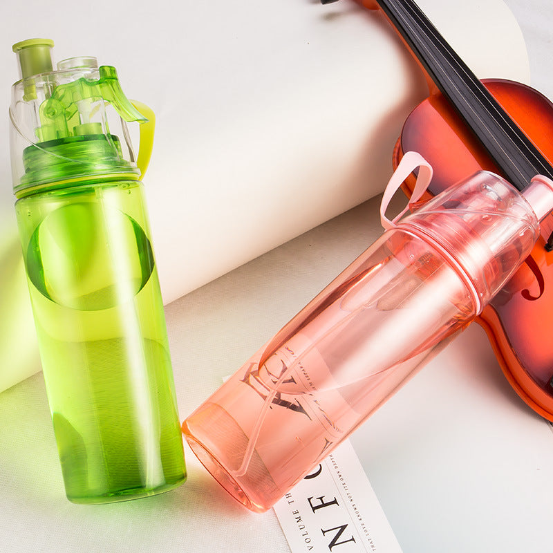 600ml spray water bottle with mist cap, translucent lime green body and spout