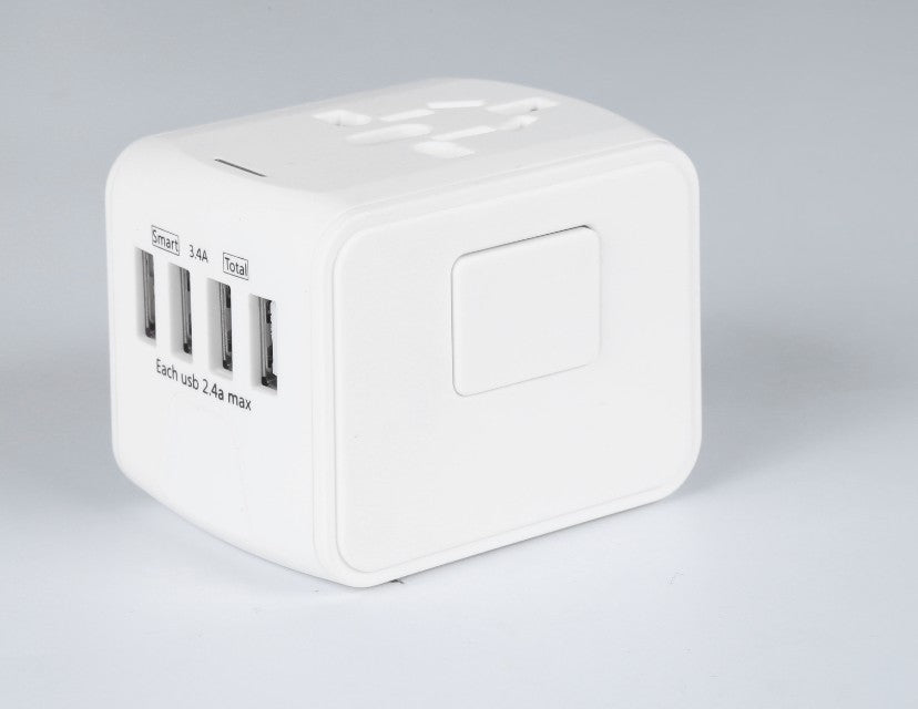 Multi-function socket adapter in white with USB ports and power switch