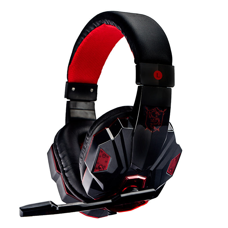 Red and black over-ear headphones with LED control on earcup