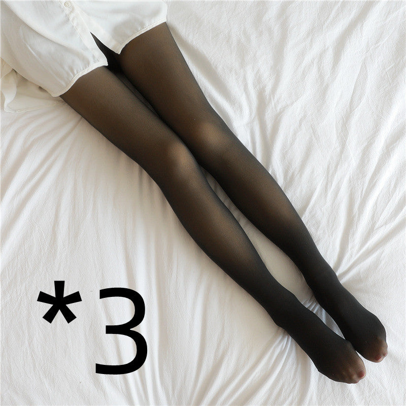 Fleece-lined translucent tights in dark sheer with reinforced toe and foot coverage