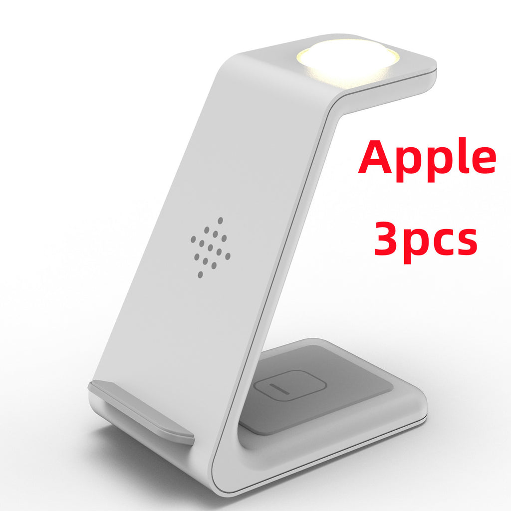 White wireless phone charger stand with angled base and circular top charging pad