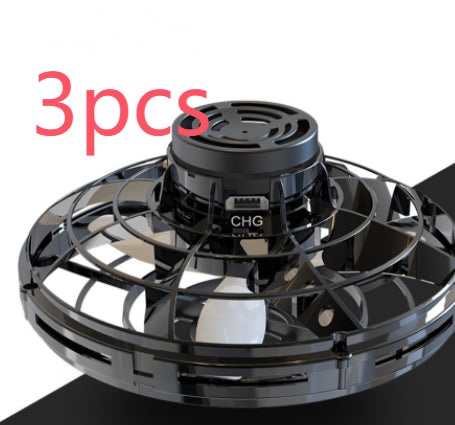Black LED UFO fingertip spinning toy drone with charging port and rotor