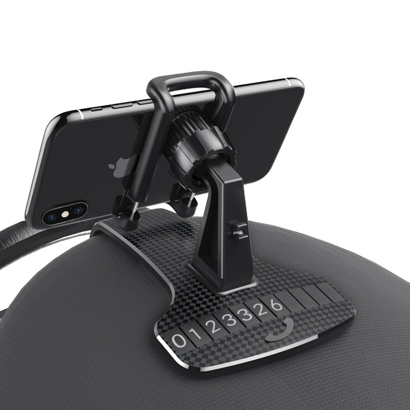 Snap-on dashboard phone holder with adjustable stand, textured base and support grips