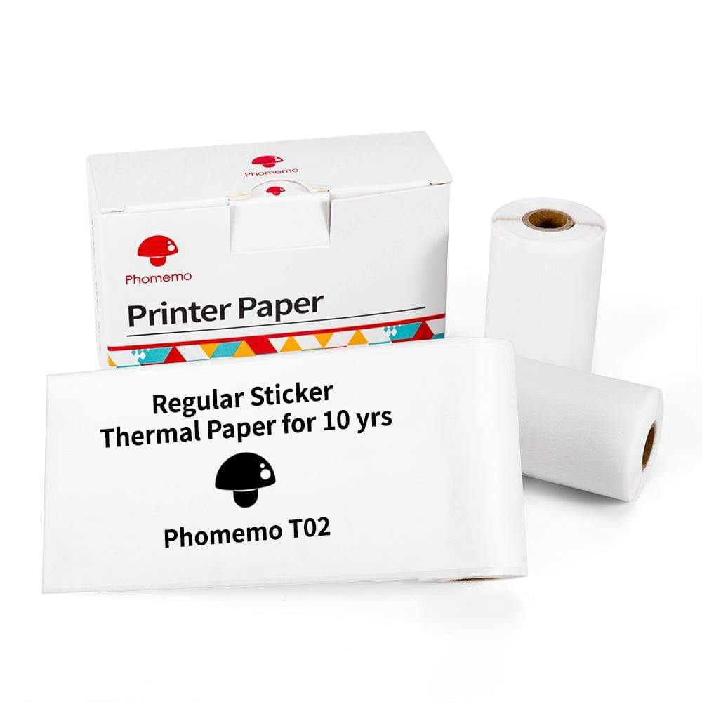 Thermal printer paper package with regular sticker paper and roll, white packaging