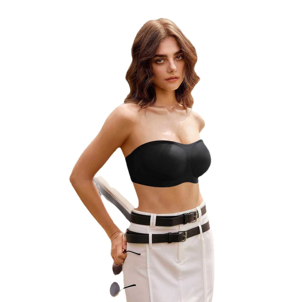 Womens strapless push-up bandeau bra in black, strapless bandeau style