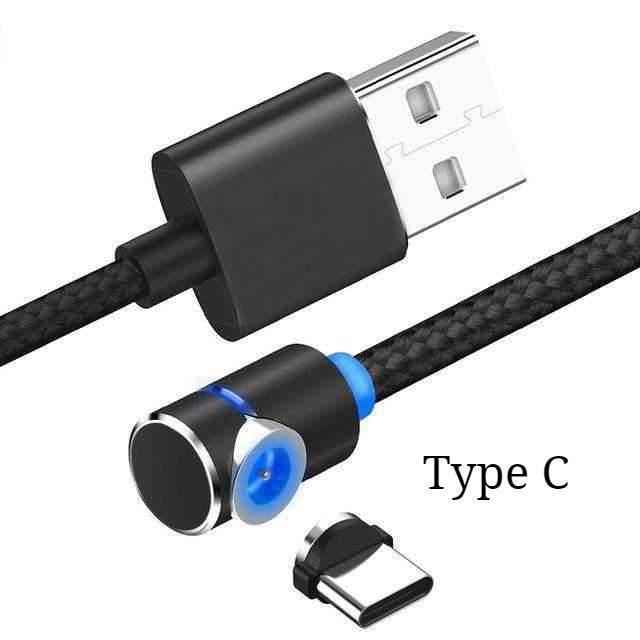 Black braided magnetic charging cable with USB-A plug and Type C charging tip