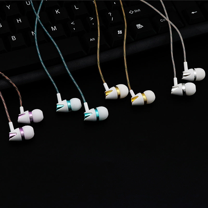 Wired in-ear earbuds with white housings and colored braided cables, 4 pairs