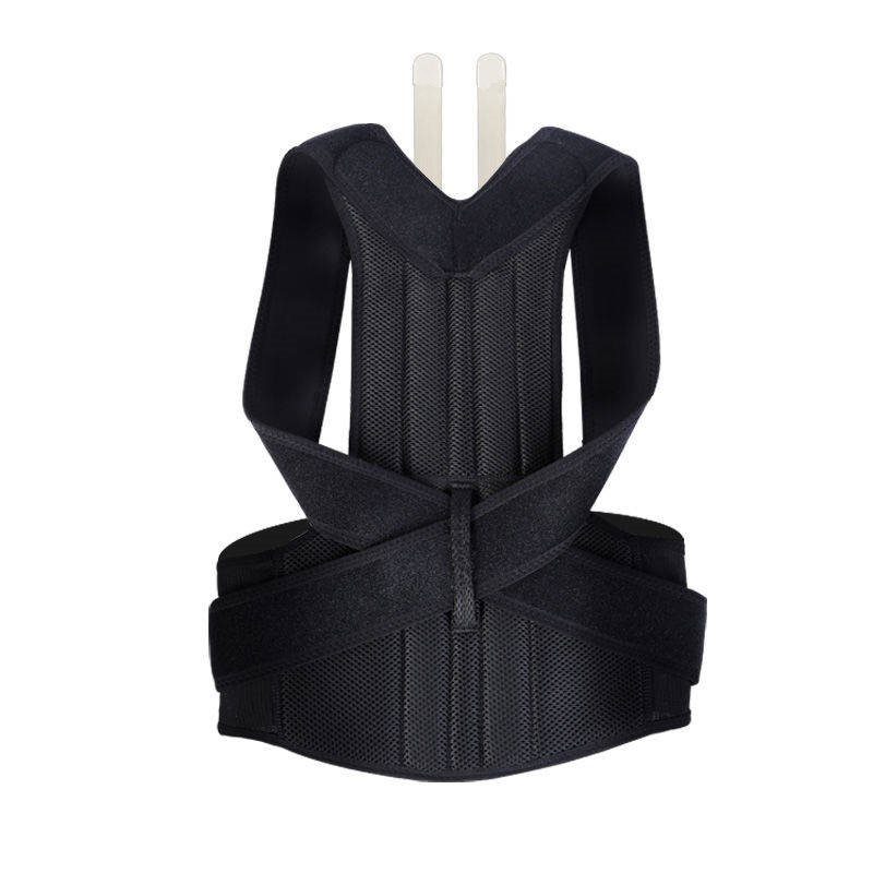 Black posture corrector brace with cross straps and front tie closure