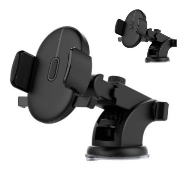 Black telescopic car phone holder with suction cup base and clamp arms