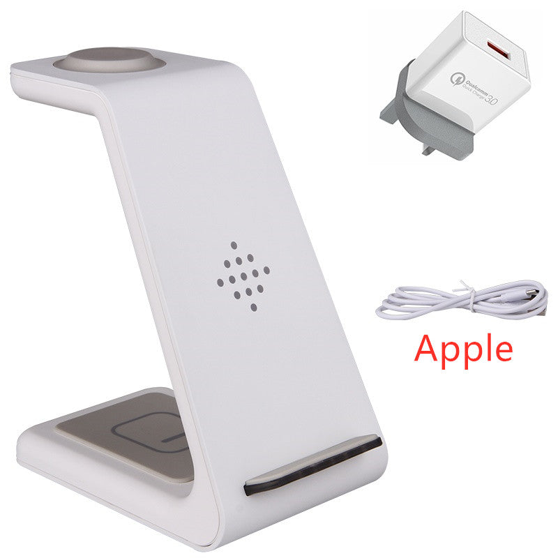 White wireless charger stand set with power adapter and charging cable