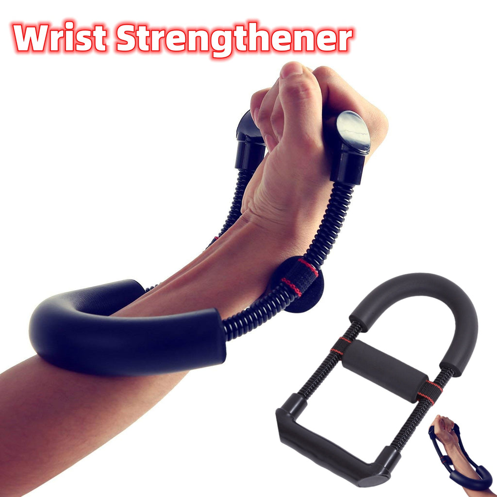 Black adjustable forearm grip trainer with spring coils and padded U handles