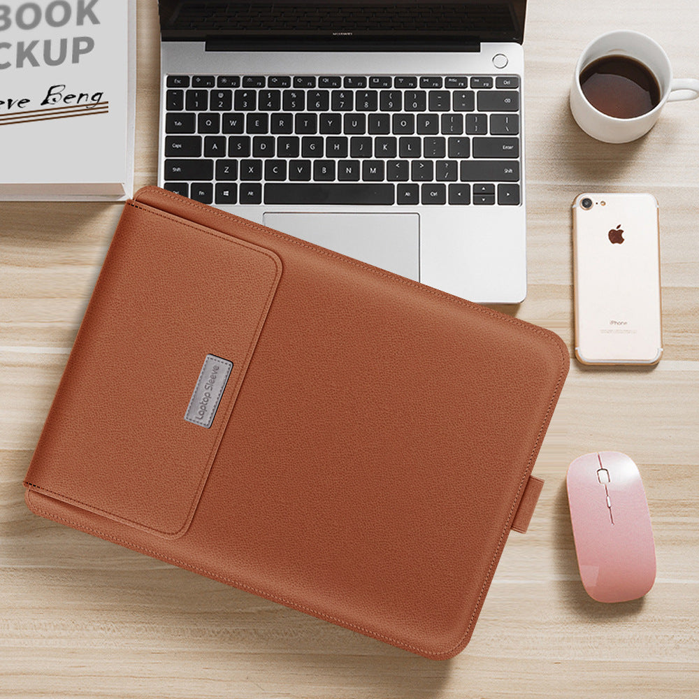 Brown laptop sleeve case with front flap pocket