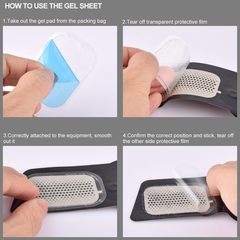 Gel sheet being peeled and attached to black EMS electrode pad