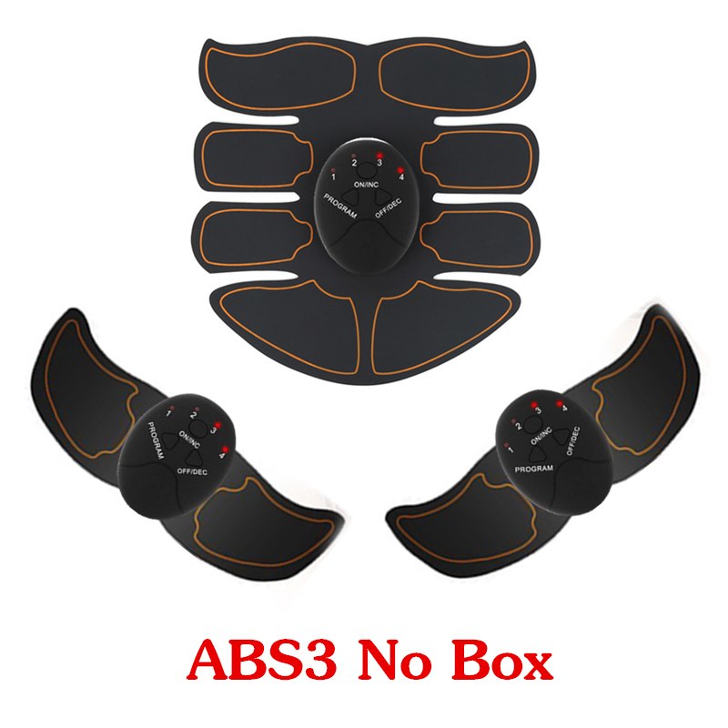 EMS abs muscle trainer set with controller and multiple black electrode pads