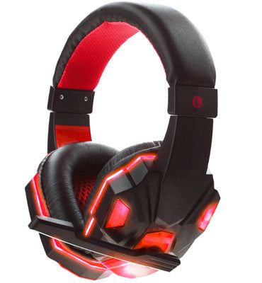 Over-ear gaming headphones, black with red LED light accents
